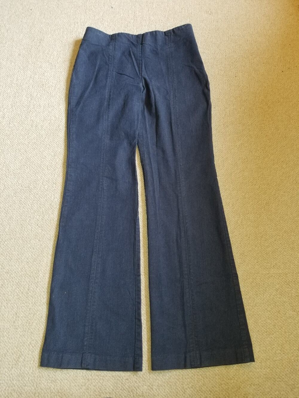 Womens Pants-TALBOTS-blue cotton chambray wide-leg "Portland Trouser" elastic-6